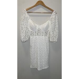 Saints & Secrets Floral Lace Coquette Mesh Mini Dress White Women's Size Small S